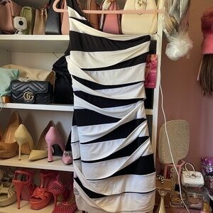 Emerald Sundae One Shoulder Black and White Dress